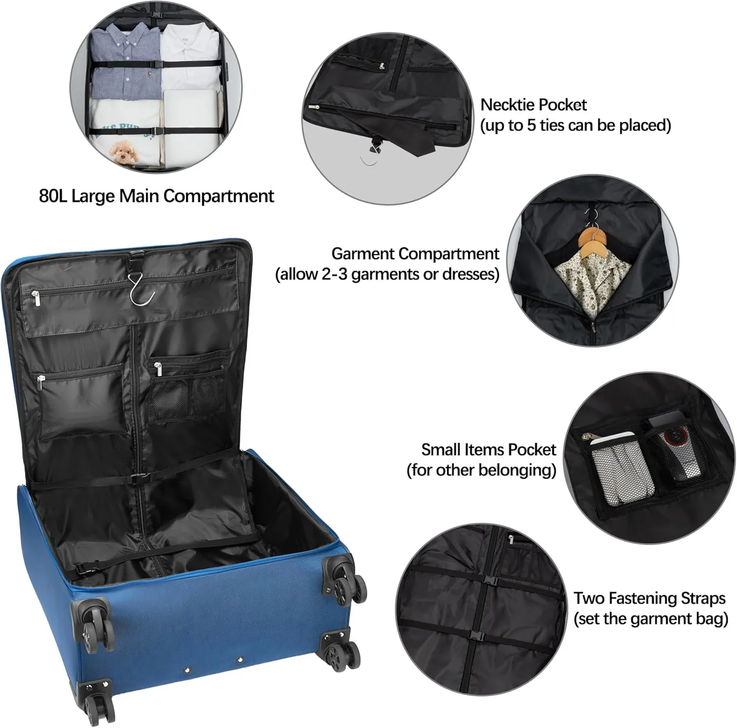 Bukere Rolling Garment Bags with Wheels for Travel, Checked-Large 26-Inch Suitcase, Wheeled Garment Suitcase Bag with TSA Locks for Men and Women, 4 Spinner Wheels, Separate Suit Compartment