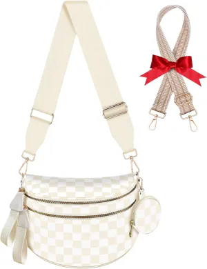 Bum Bags for Women Checkered Crossbody Bag with Removable Wallets Large Nylon Belt Purse Fanny Packs, Bonus with a Extra Strap