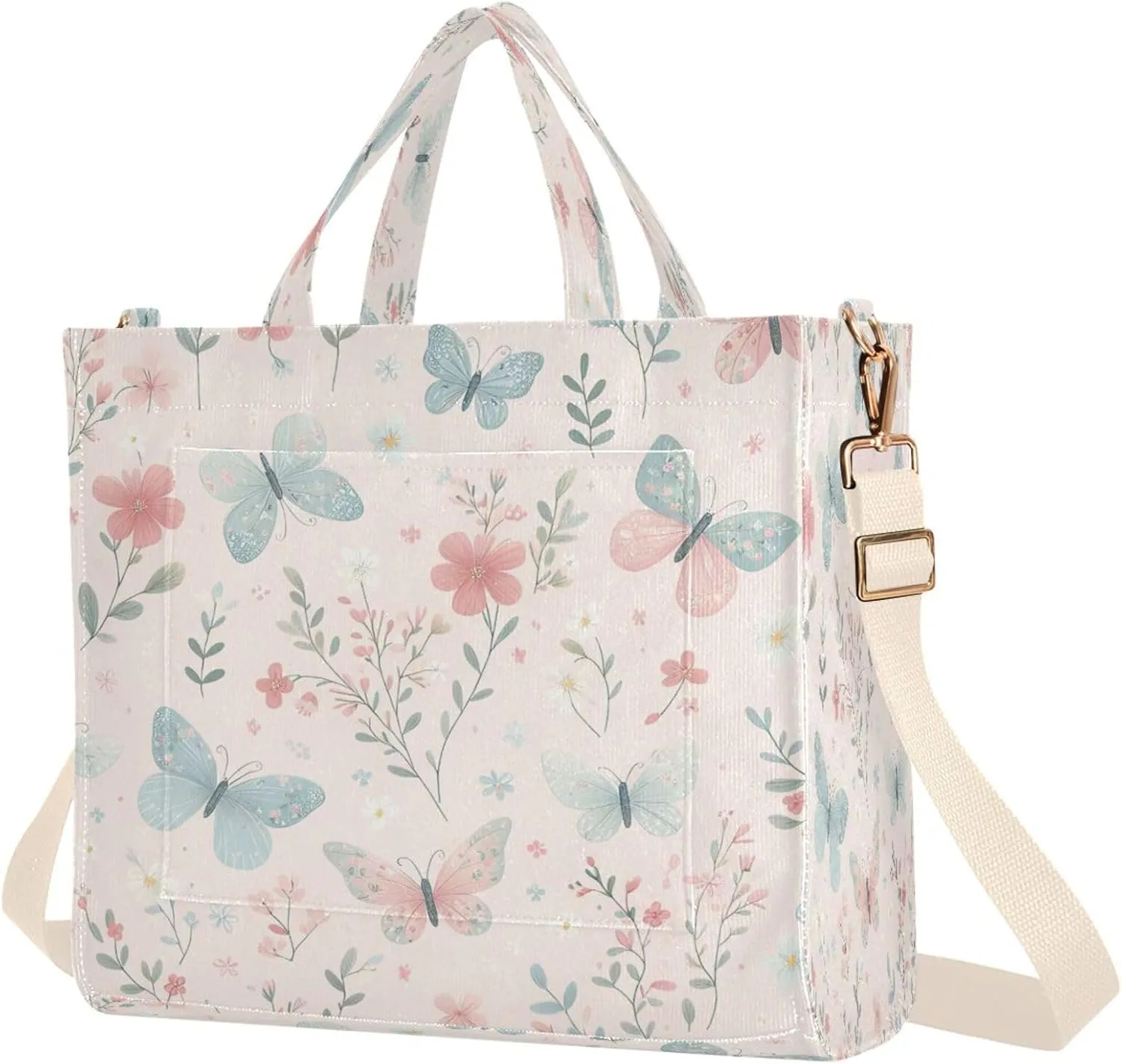 Burbuja Butterfly Twig Tote Bag for Women, Corduroy Tote Bag Handbag Crossbody Bag for Shopping Work Travel, S