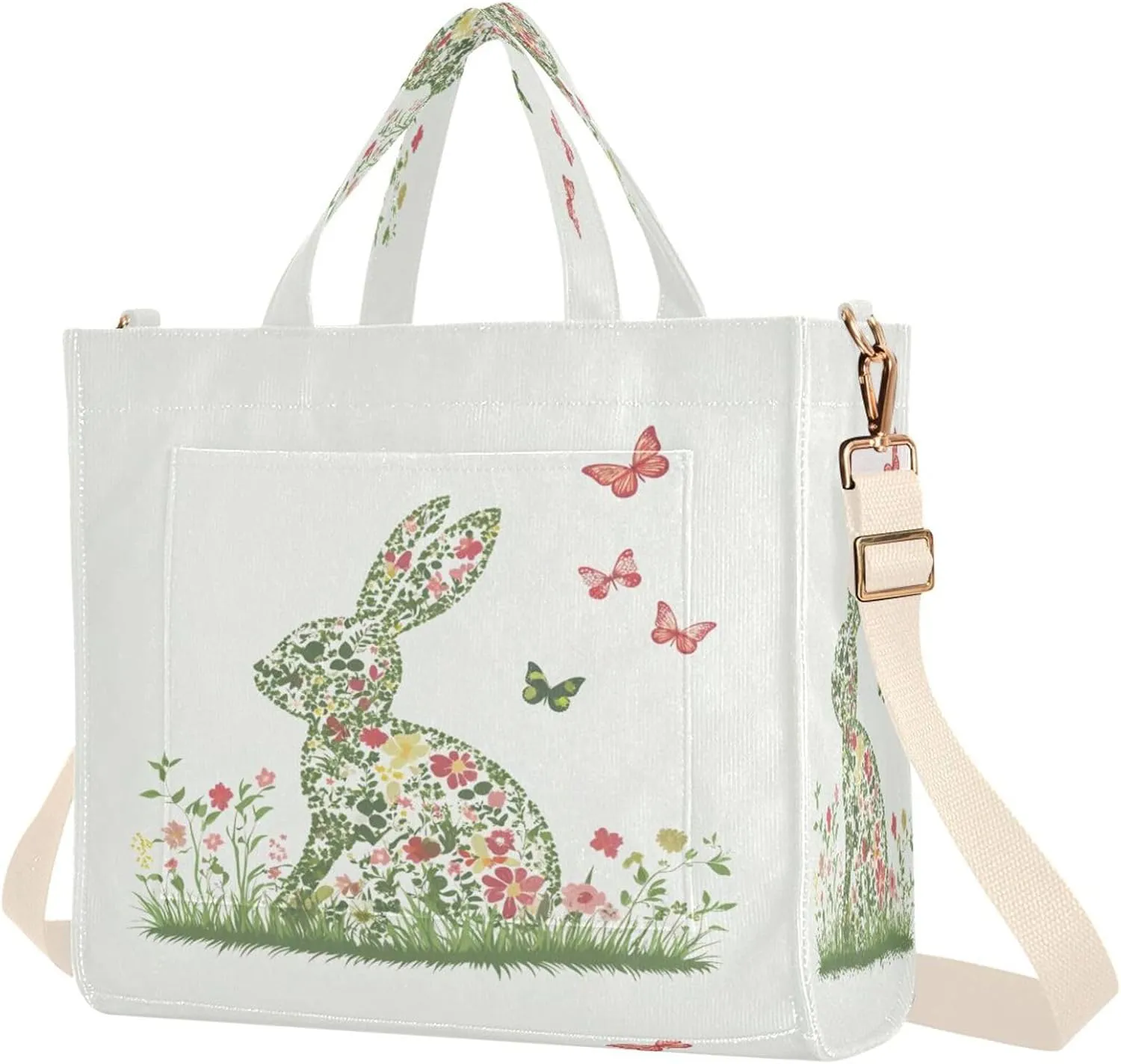 Burbuja Easter Bunny Tote Bag for Women, Corduroy Tote Bag Handbag Crossbody Bag for Shopping Work Travel, S