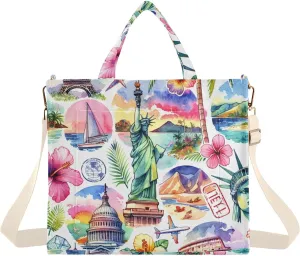 Burbuja Famous Landmarks Tote Bag for Women, Corduroy Tote Bag Handbag Crossbody Bag for Shopping Work Travel
