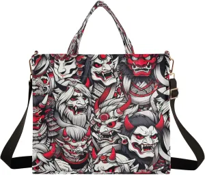 Burbuja Japanese Noh Mask Tote Bag for Women, Corduroy Tote Bag Handbag Crossbody Bag for Shopping Work Travel