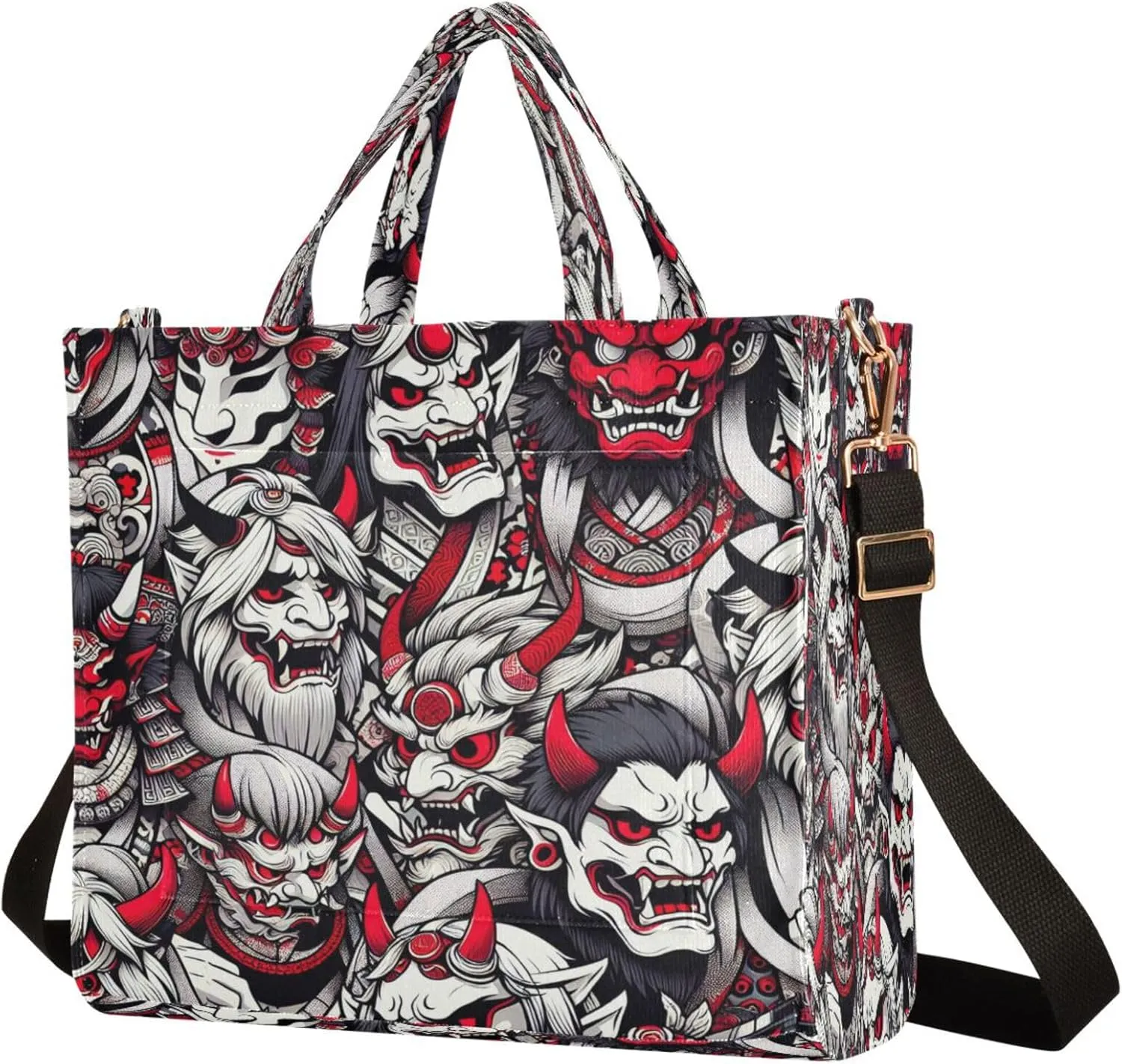 Burbuja Japanese Noh Mask Tote Bag for Women, Corduroy Tote Bag Handbag Crossbody Bag for Shopping Work Travel