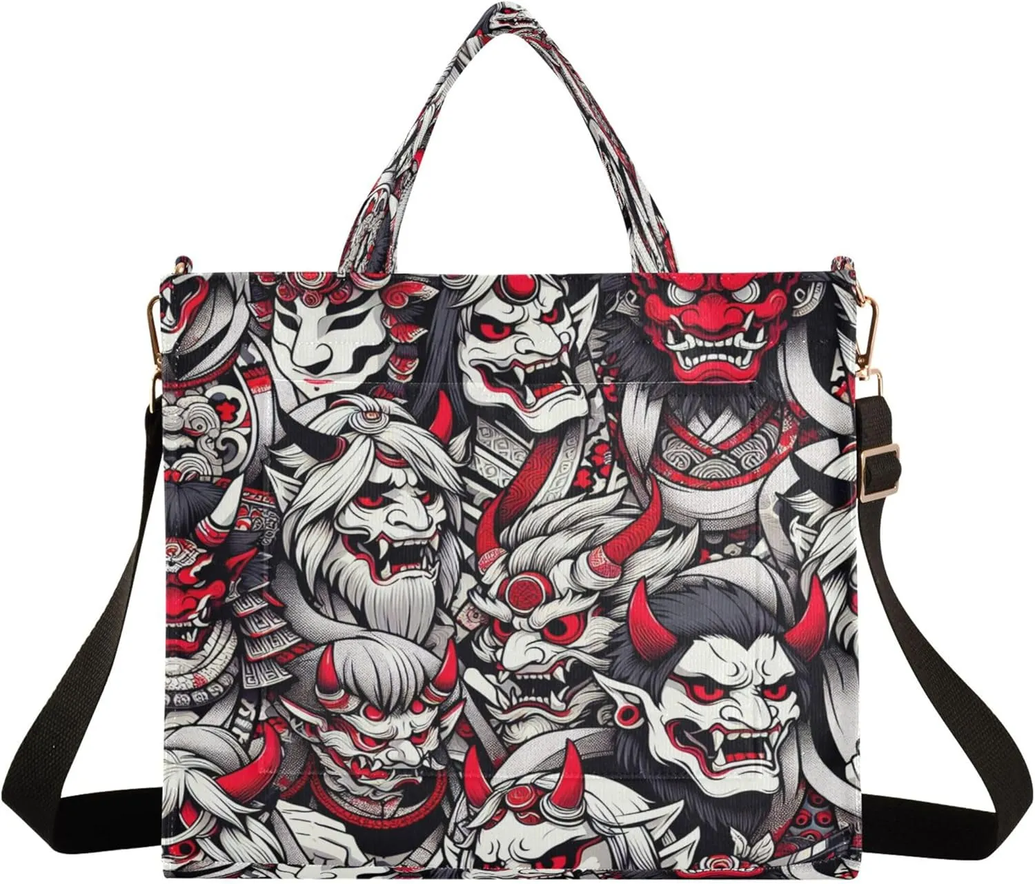 Burbuja Japanese Noh Mask Tote Bag for Women, Corduroy Tote Bag Handbag Crossbody Bag for Shopping Work Travel