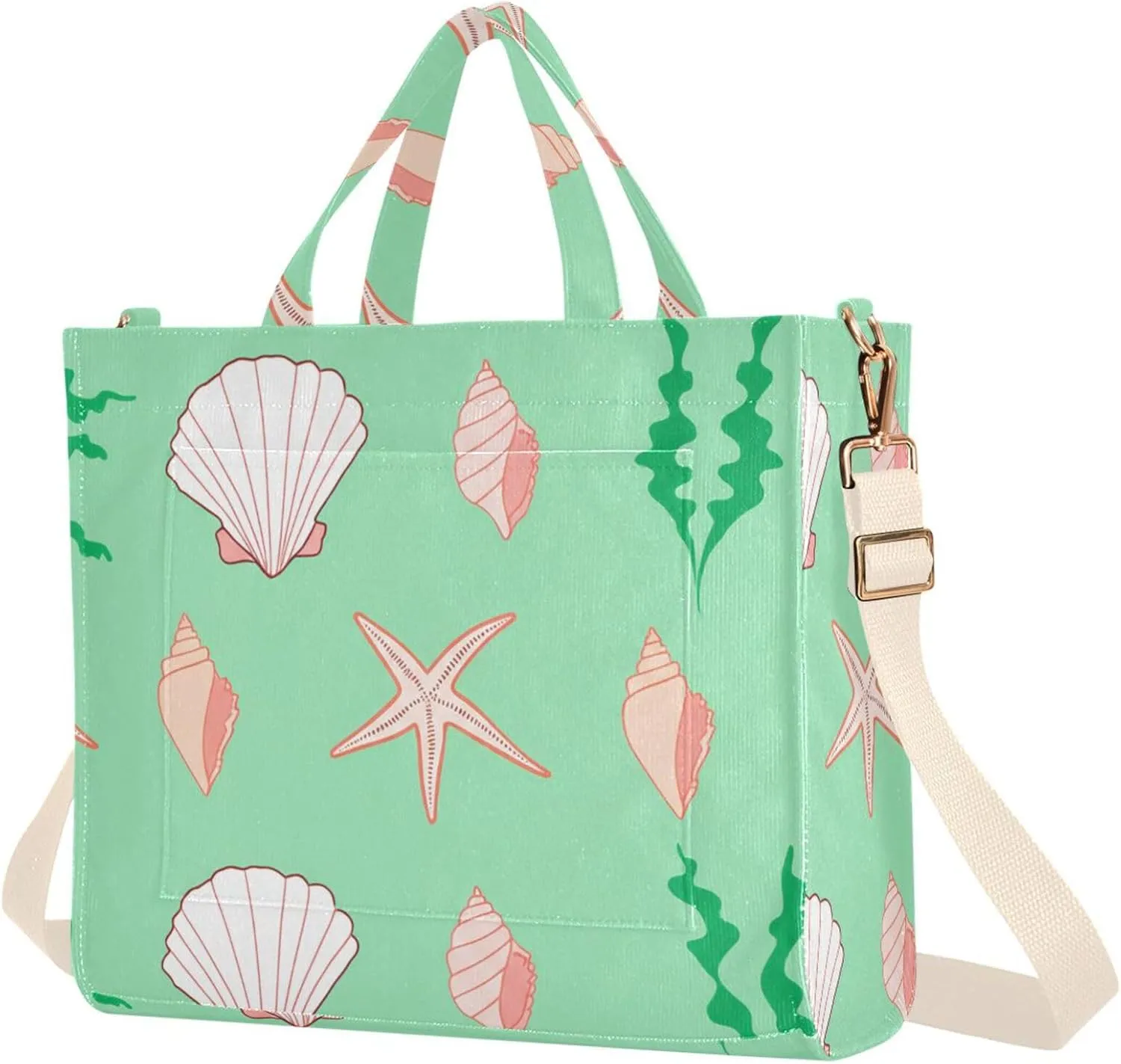 Burbuja Seashells Seaweed Tote Bag for Women, Corduroy Tote Bag Handbag Crossbody Bag for Shopping Work Travel