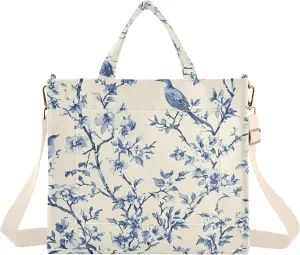 Burbuja Vintage Indigo Twig Bird Tote Bag for Women, Corduroy Tote Bag Handbag Crossbody Bag for Shopping Work Travel