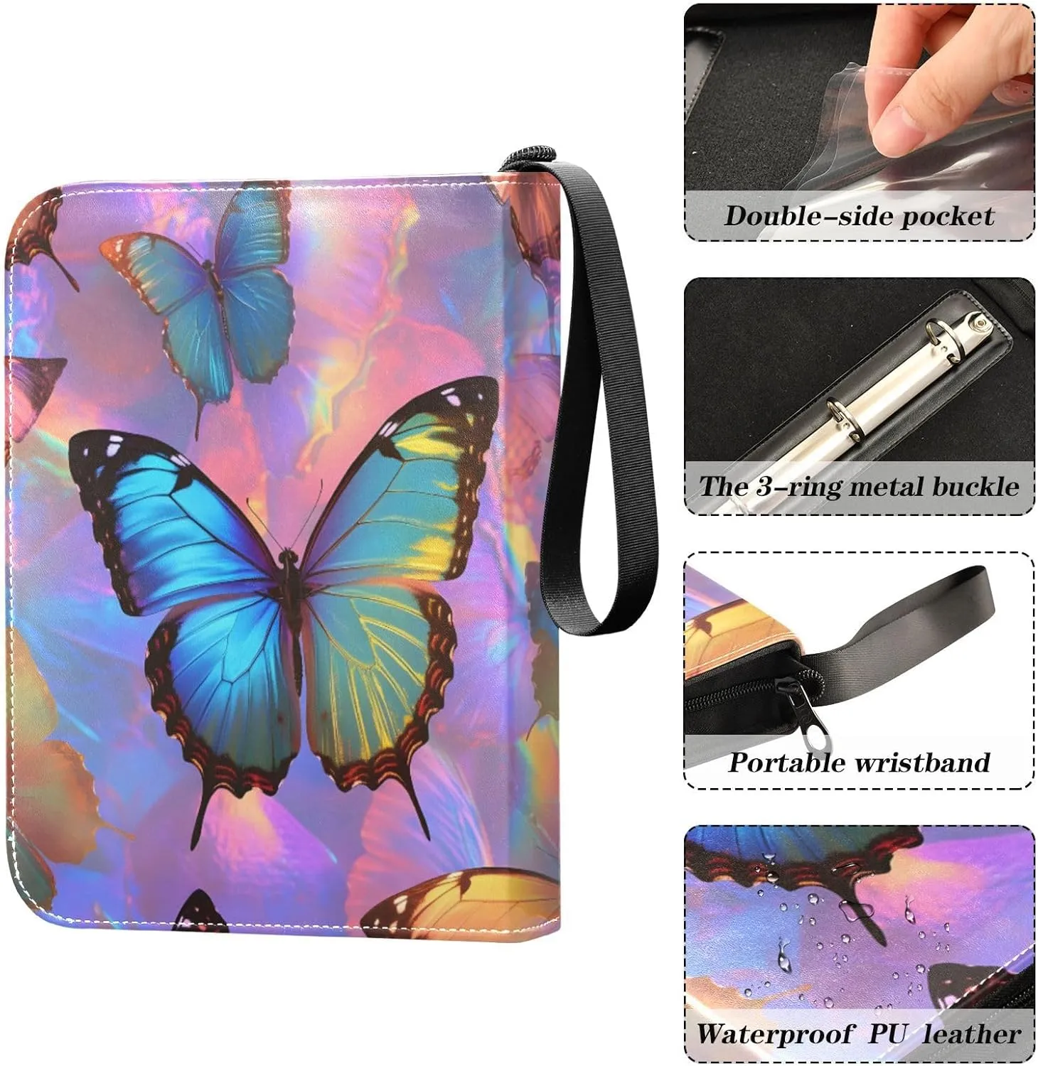 Butterflies Colorful Trading Card Binder, Zip Binder with Sleeves Card Collection Storage