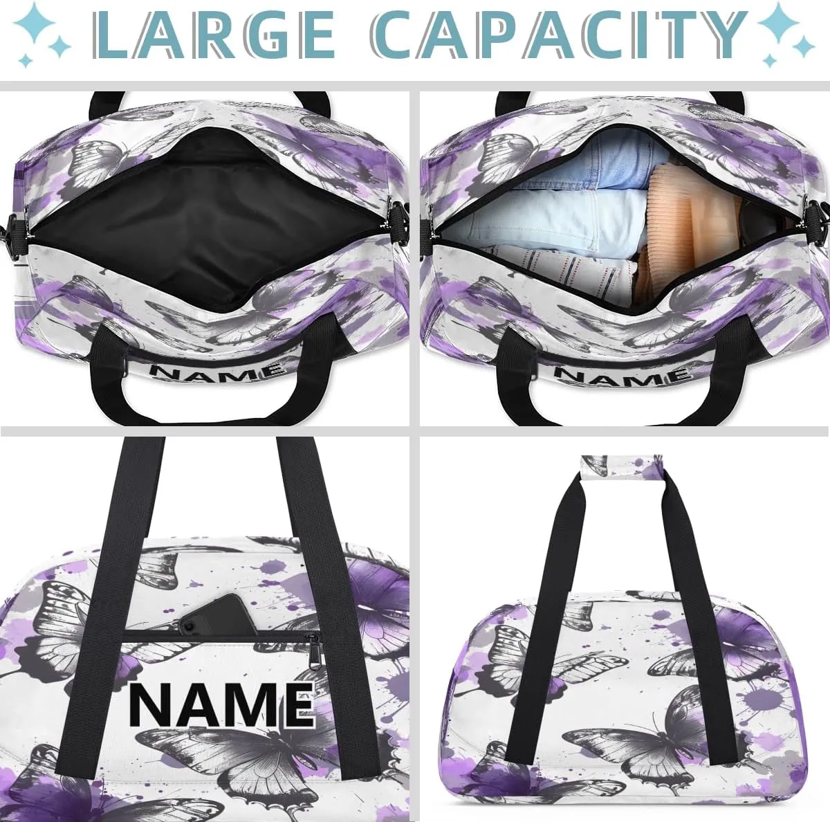 Butterfly Mini Gym Bag 18 inch for Women Men Waterproof Custom Butterflies Travel Duffel Bag Carry On Overnight Tote Nurse Bag for Work Fitness Hiking