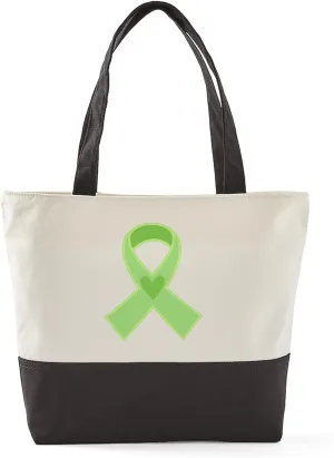 CafePress Light Green Sideways Ribbon Canvas Tote Top Zipper Closure