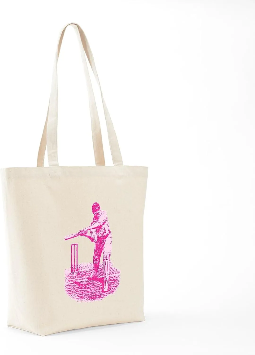 CafePress Pink Cricket Pitch Tote Bag Natural Canvas Tote Bag, Reusable Shopping Bag