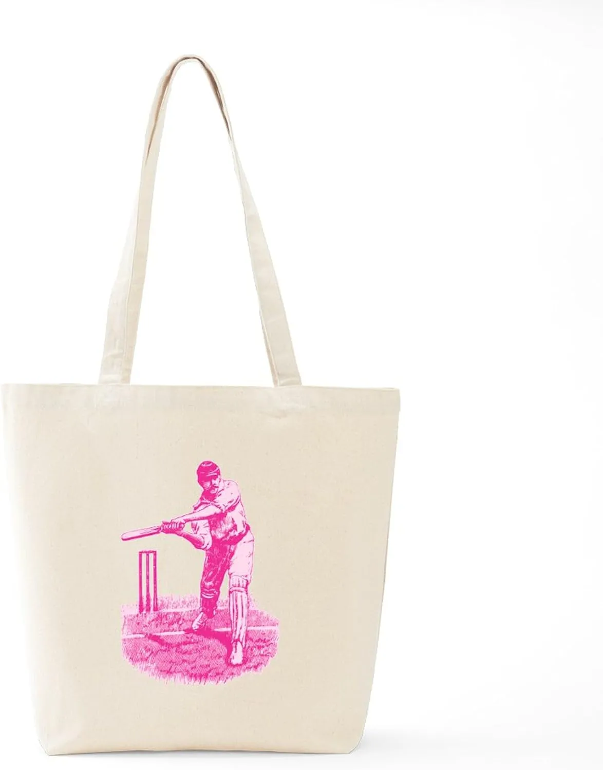 CafePress Pink Cricket Pitch Tote Bag Natural Canvas Tote Bag, Reusable Shopping Bag