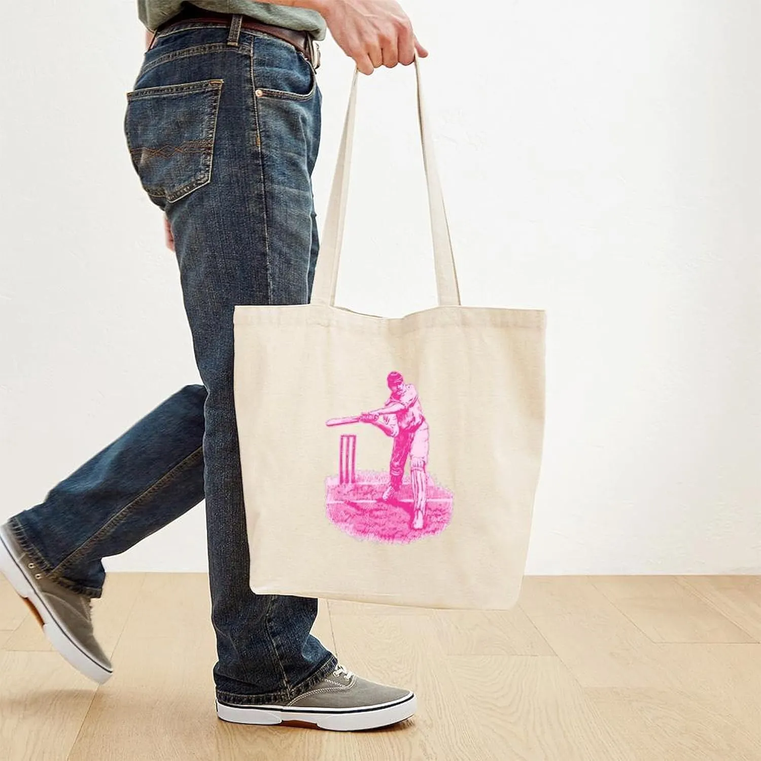 CafePress Pink Cricket Pitch Tote Bag Natural Canvas Tote Bag, Reusable Shopping Bag