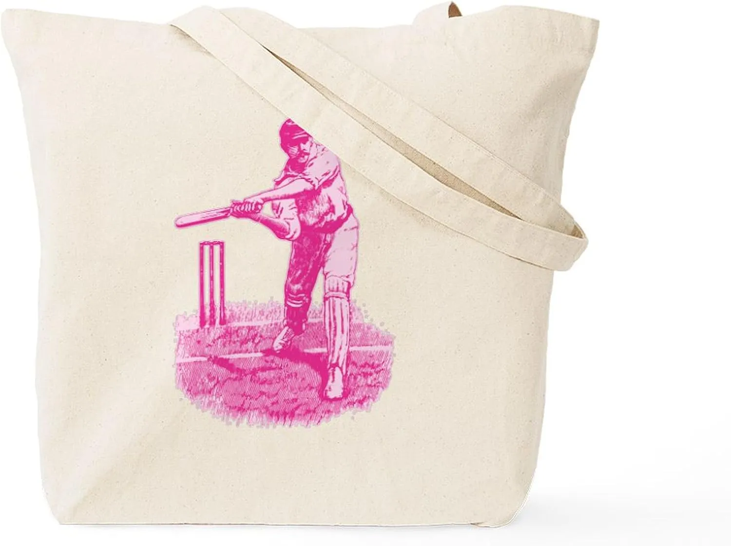 CafePress Pink Cricket Pitch Tote Bag Natural Canvas Tote Bag, Reusable Shopping Bag