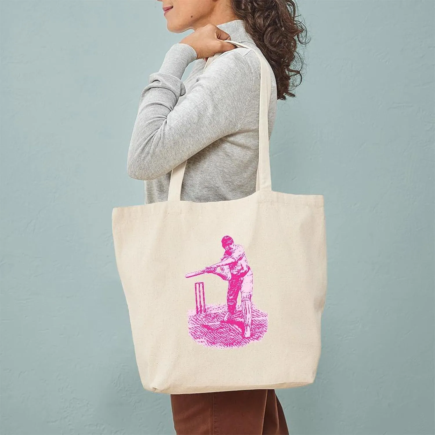 CafePress Pink Cricket Pitch Tote Bag Natural Canvas Tote Bag, Reusable Shopping Bag