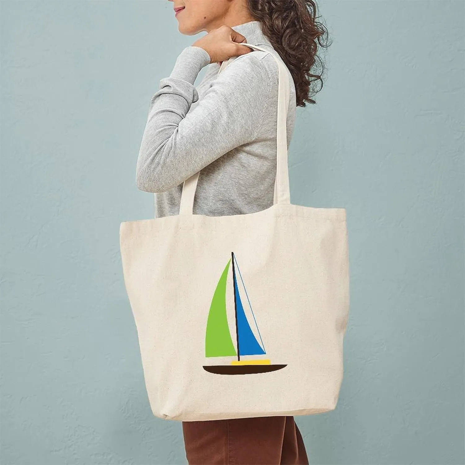 CafePress Sailing Boat Tote Bag Natural Canvas Tote Bag, Reusable Shopping Bag