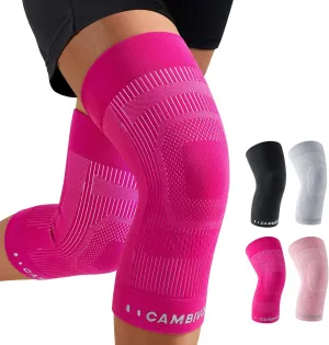 CAMBIVO Elite Motion Series Knee Brace for Women and Men (2 Pack), Ultra-Thin Lightweight Knee Compression Sleeve with Reflective Design for Pain Relief, Running, Workouts, Daily Use (Hot Pink, Large)