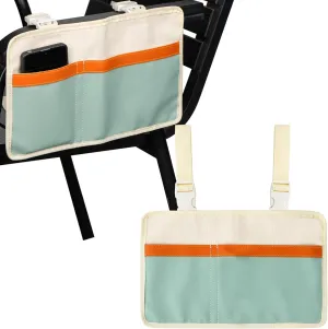 Camping Armrest Storage Bags, Canvas Lawn Chair Organizer with Leather Pockets, Adjustable Straps, and Side Hanging Design for Wheelchairs and Folding Chairs (Pea Green 2 Pcs)