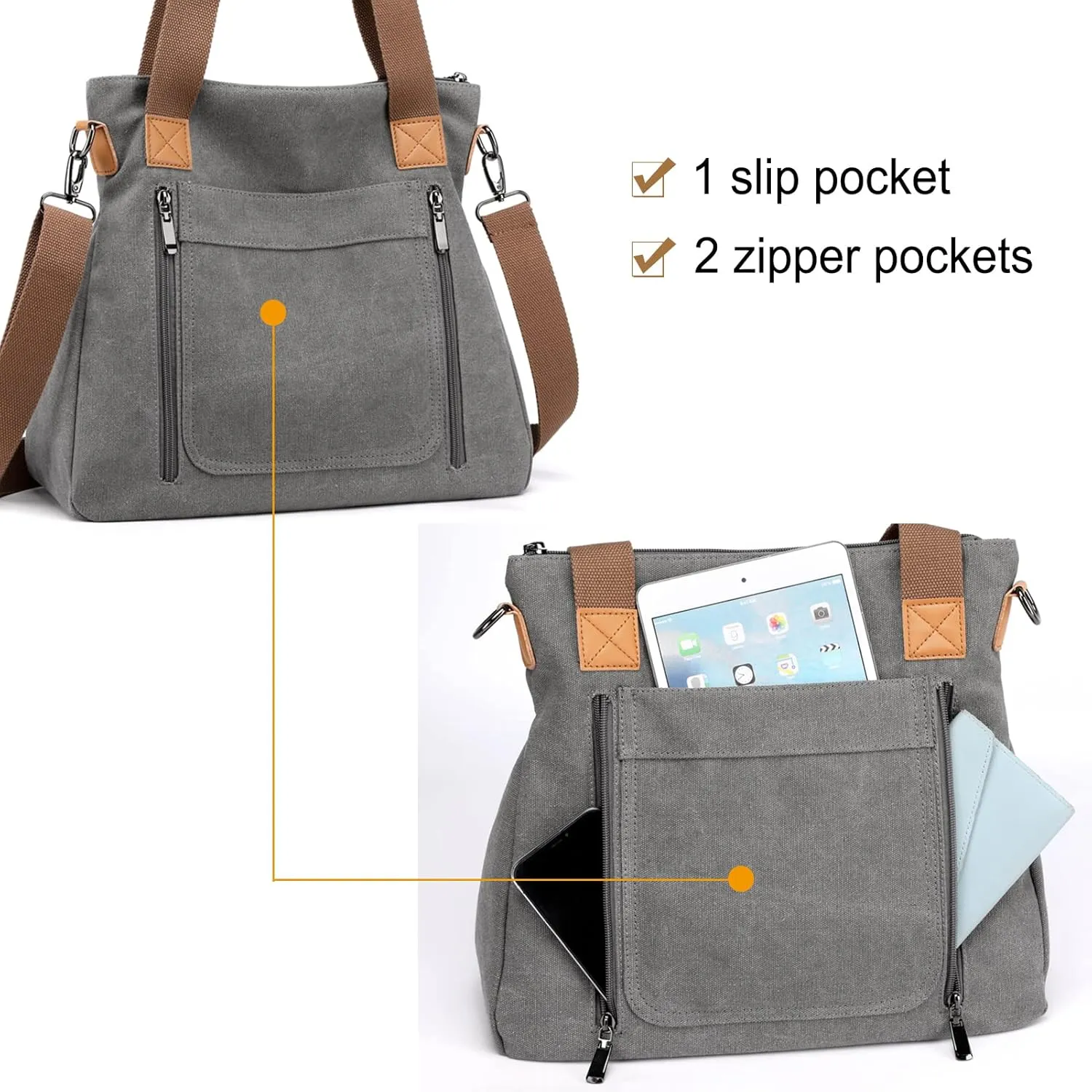 Canvas Crossbody Bags for Women Trendy Tote Purses Work Shoulder Multi-pocket Handbags