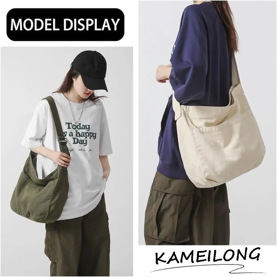 Canvas Crossbody Shoulder Bag Casual Hobo Bag Travel Tote Bag Messenger Bags Cute Large Purse for Women