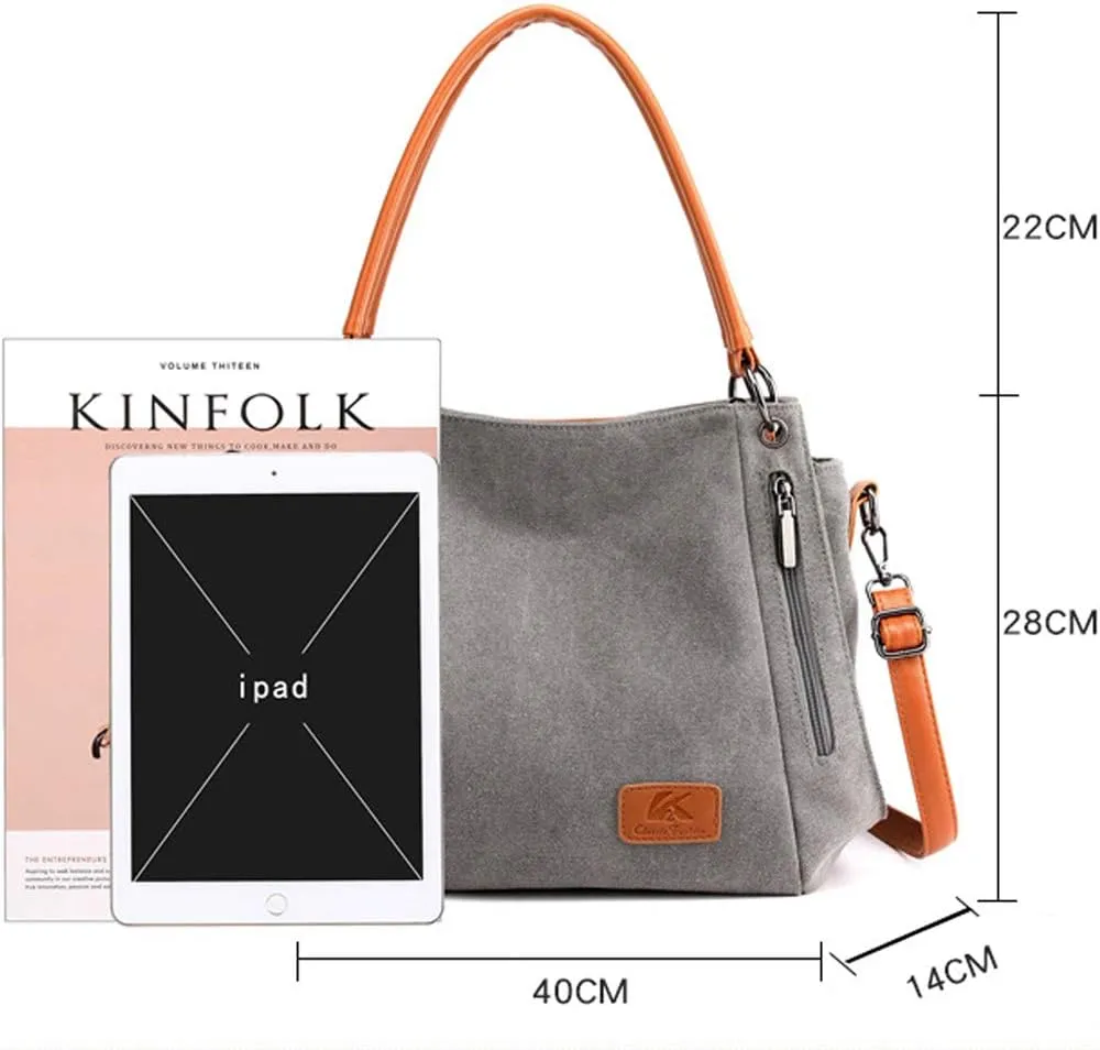Canvas Handbags for Women Satchel Shoulder Bags Retro Tote Bags Crossbody Bag Zipper Pocket Purses Totes Messenger Bag
