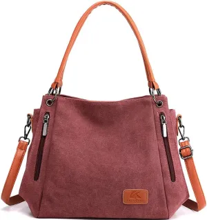 Canvas Handbags for Women Satchel Shoulder Bags Retro Tote Bags Crossbody Bag Zipper Pocket Purses Totes Messenger Bag