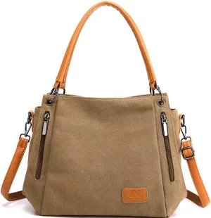 Canvas Handbags for Women Satchel Shoulder Bags Retro Tote Bags Crossbody Bag Zipper Pocket Purses Totes Messenger Bag