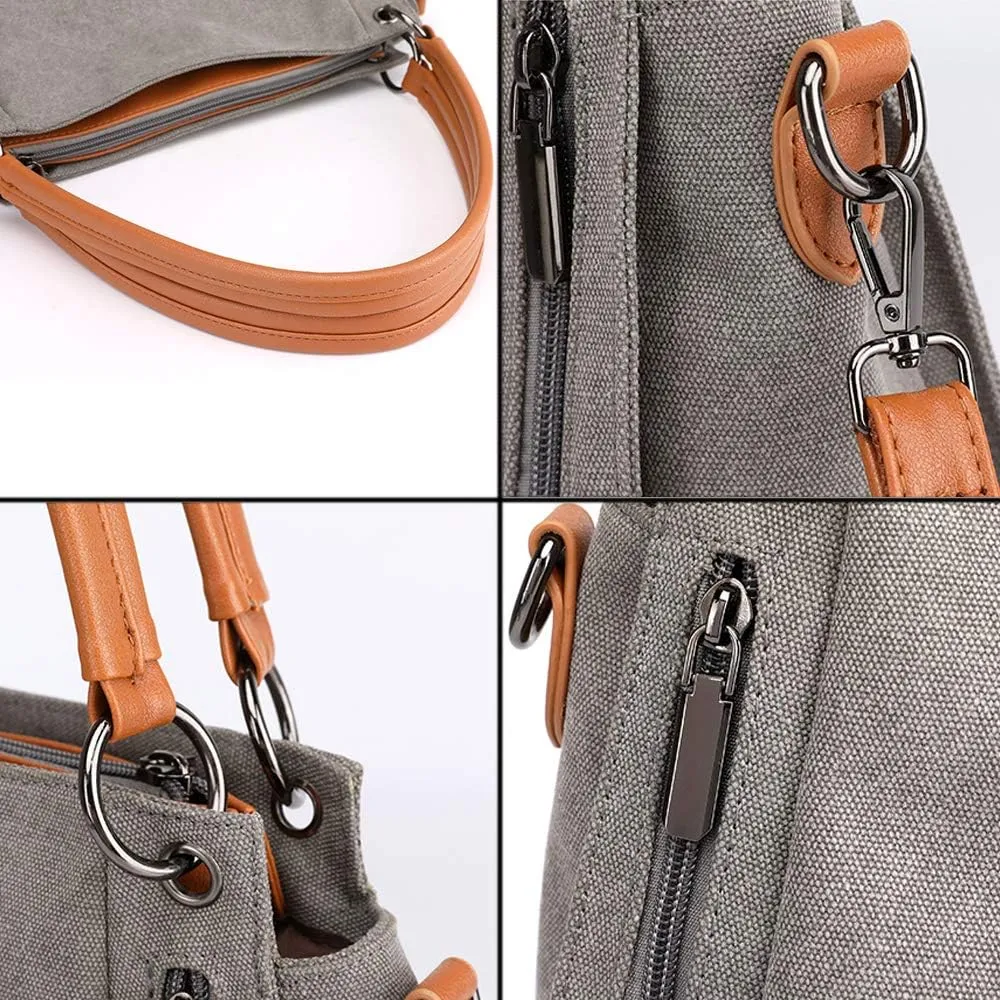 Canvas Handbags for Women Satchel Shoulder Bags Retro Tote Bags Crossbody Bag Zipper Pocket Purses Totes Messenger Bag