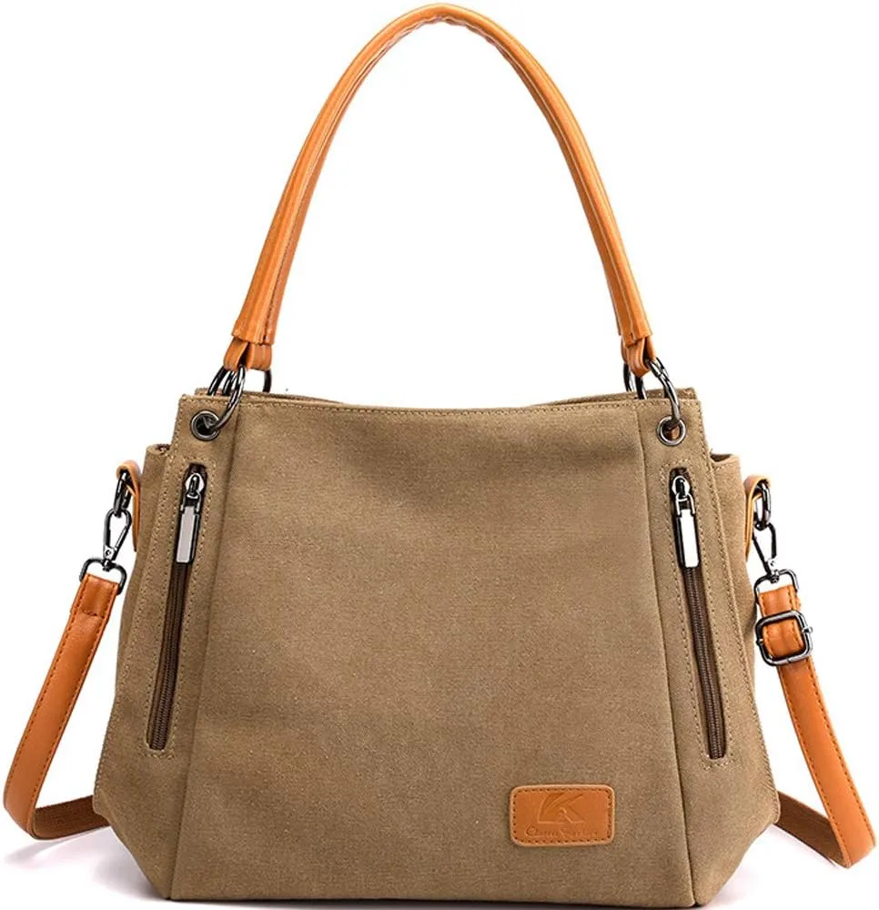 Canvas Handbags for Women Satchel Shoulder Bags Retro Tote Bags Crossbody Bag Zipper Pocket Purses Totes Messenger Bag