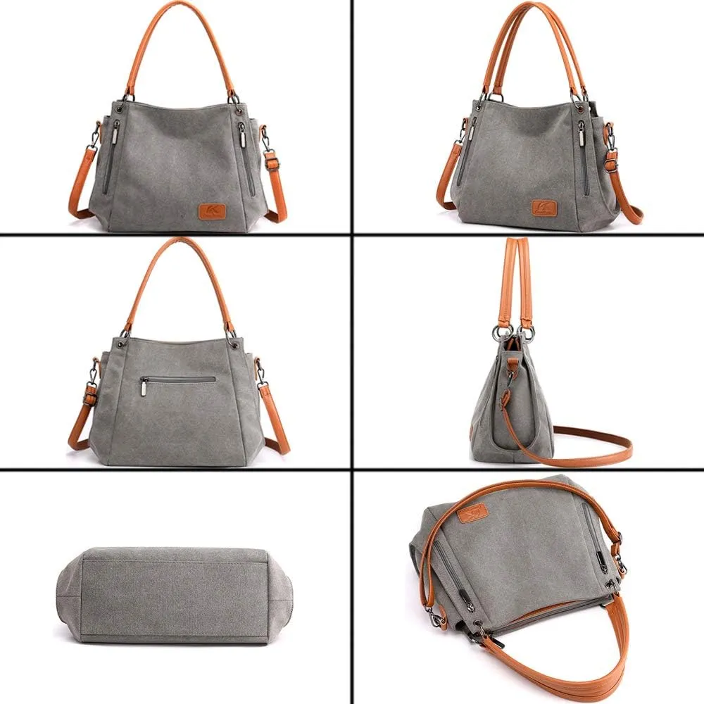 Canvas Handbags for Women Satchel Shoulder Bags Retro Tote Bags Crossbody Bag Zipper Pocket Purses Totes Messenger Bag