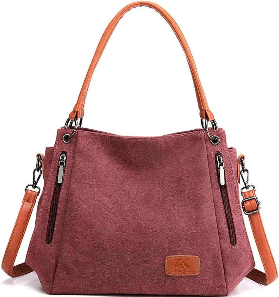 Canvas Handbags for Women Satchel Shoulder Bags Retro Tote Bags Crossbody Bag Zipper Pocket Purses Totes Messenger Bag