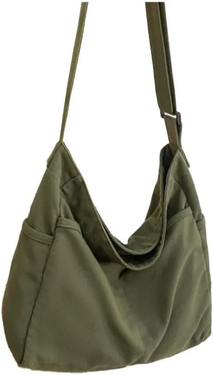 Canvas Hobo Crossbody Shoulder Tote Bag for Women and Men Multi-pocket Casual Purse Messenger Bags Travel Work