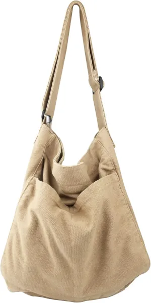 Canvas Hobo Crossbody Shoulder Tote Bag for Women and Men W/Multi-pocket Casual Purse Messenger Bags Travel Work