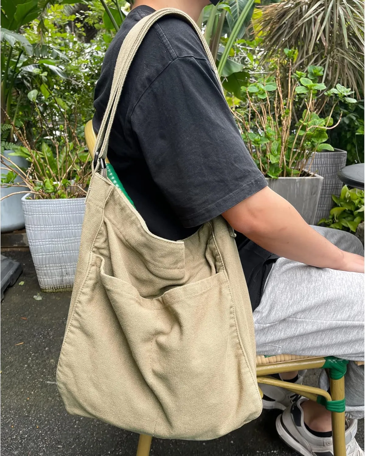 Canvas Hobo Crossbody Shoulder Tote Bag for Women and Men W/Multi-pocket Casual Purse Messenger Bags Travel Work