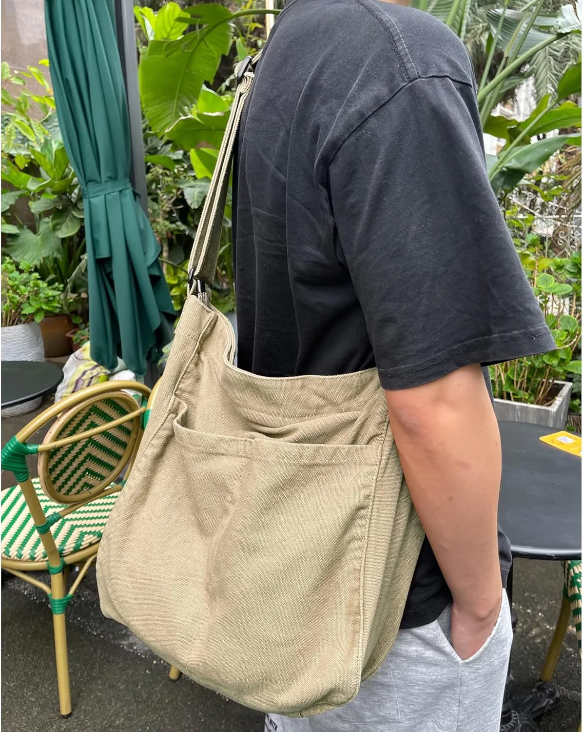 Canvas Hobo Crossbody Shoulder Tote Bag for Women and Men W/Multi-pocket Casual Purse Messenger Bags Travel Work