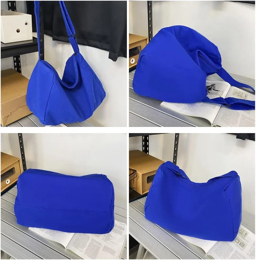 Canvas Messenger Bag Large Hobo Crossbody Bag Casual Travel Purse Black Shoulder Bag for Women Men Trendy
