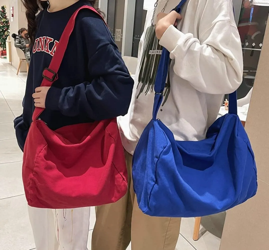 Canvas Messenger Bag Large Hobo Crossbody Bag Casual Travel Purse Black Shoulder Bag for Women Men Trendy