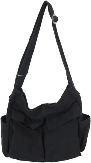 Canvas Shoulder Bag Large Hobo Crossbody Bag with Multiple Pockets Canvas Messenger Tote Bag for Women and Men