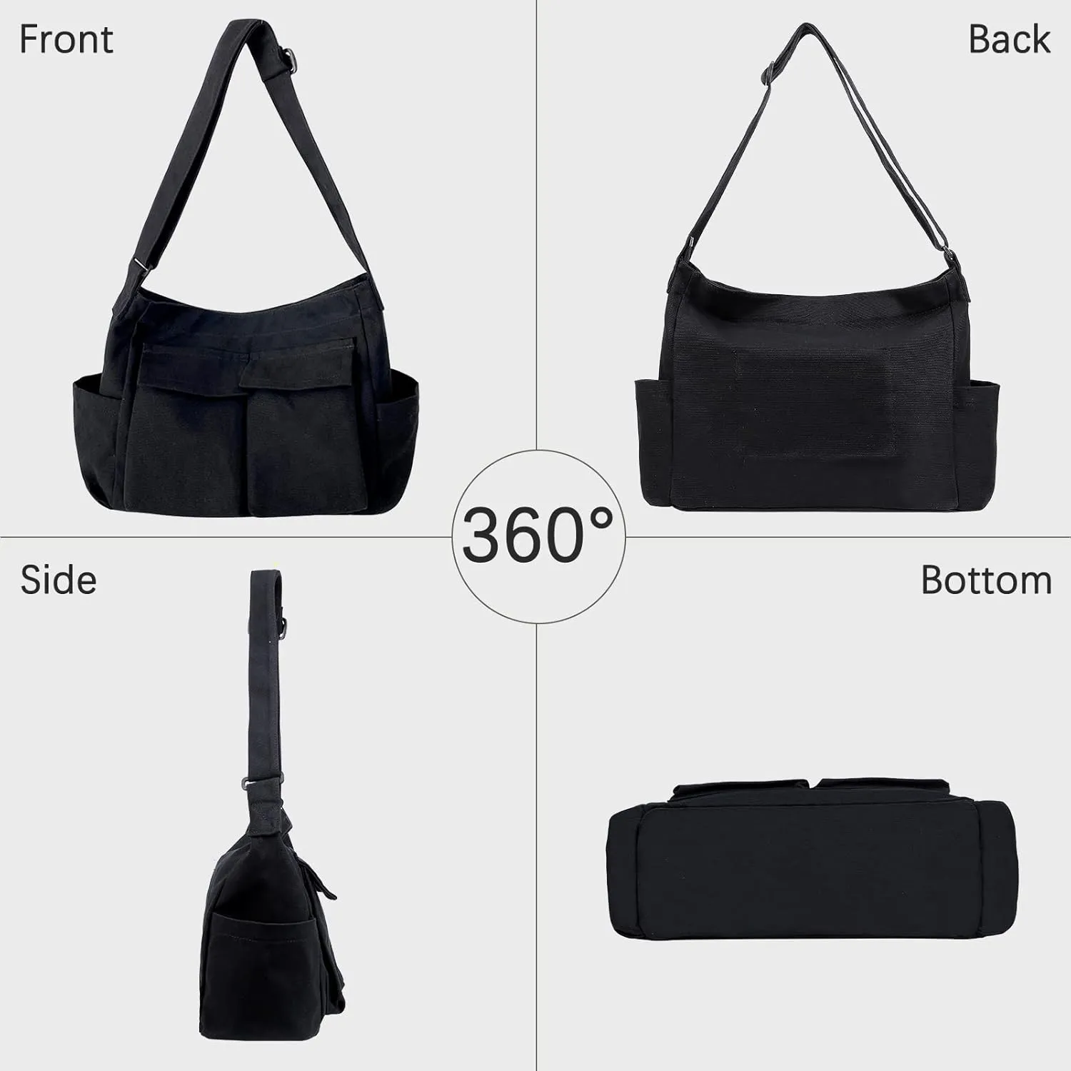 Canvas Shoulder Bag Large Hobo Crossbody Bag with Multiple Pockets Canvas Messenger Tote Bag for Women and Men