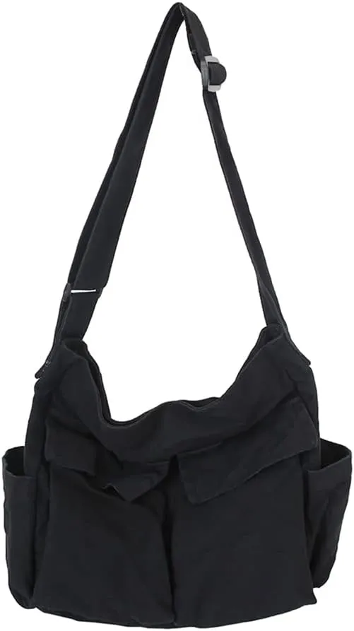 Canvas Shoulder Bag Large Hobo Crossbody Bag with Multiple Pockets Canvas Messenger Tote Bag for Women and Men