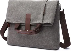 Canvas Shoulder Bags Retro Handbag Business Satchel Crossbody Messenger Bag for 12.9 Inch Laptop Men Women Travel Commuter Work Briefcase Dark Gray