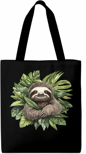 Canvas Tote Bag, Cute Sloth Tropical Leaves patterned Canvas Tote Handbags for Women Shoulder Bag,