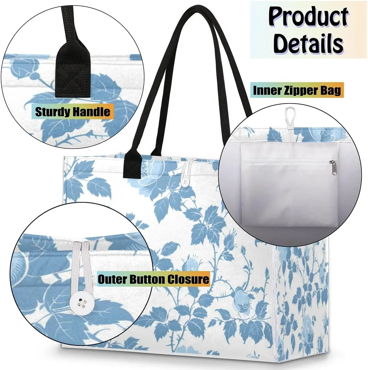 Canvas Tote Bag for Women - Reusable Tote Shoulder Bag Casual Bag for Vacation, Shopping, Work, Gym