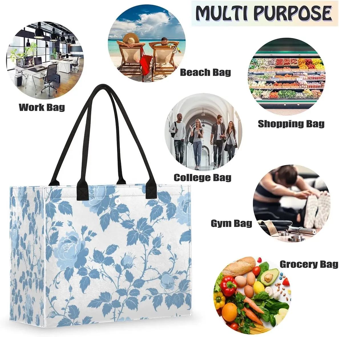 Canvas Tote Bag for Women - Reusable Tote Shoulder Bag Casual Bag for Vacation, Shopping, Work, Gym
