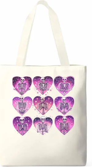 Canvas Tote Bag, Love Heart Skull Valentine Aesthetic Canvas Tote Handbags for Women Shoulder Bag