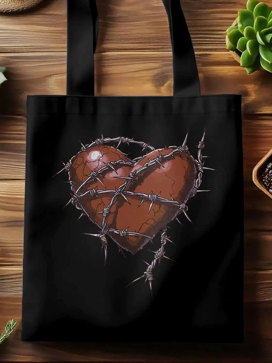 Canvas Tote Bag, Valentine's Day Aesthetic Canvas Tote Handbags for Women Shoulder Bag Love Heart Thorns