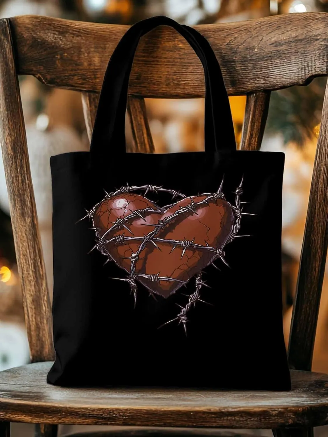 Canvas Tote Bag, Valentine's Day Aesthetic Canvas Tote Handbags for Women Shoulder Bag Love Heart Thorns