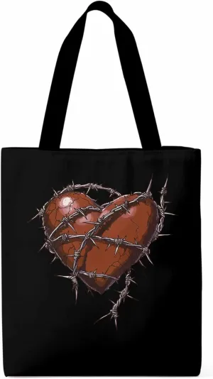 Canvas Tote Bag, Valentine's Day Aesthetic Canvas Tote Handbags for Women Shoulder Bag Love Heart Thorns