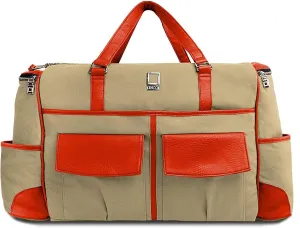 Canvas Travel Luggage Bag Shoulder Bag with Laptop Tablet Compartment, Raw Beige, Orange