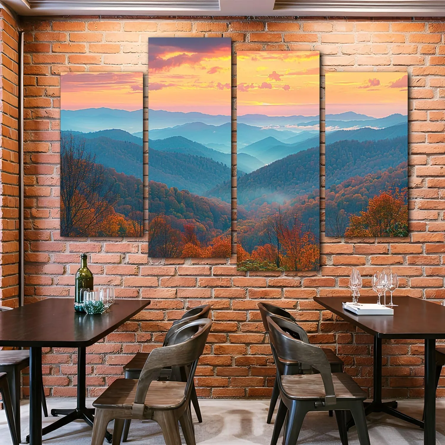 Canvas Wall Art for Bedroom 4 Panels Rolling Mountain Ranges Sunrise Framed Art Prints Wall Decor for Living Room Ready to Hang Western Home Decor Bathroom Office