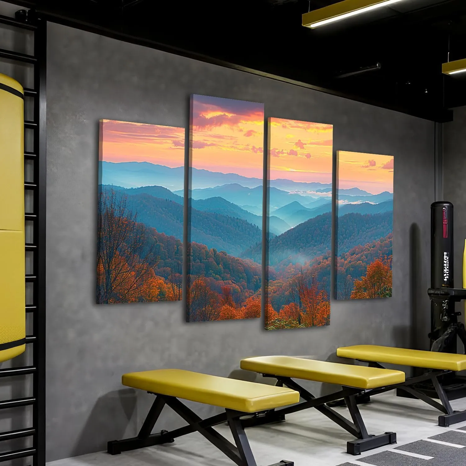 Canvas Wall Art for Bedroom 4 Panels Rolling Mountain Ranges Sunrise Framed Art Prints Wall Decor for Living Room Ready to Hang Western Home Decor Bathroom Office